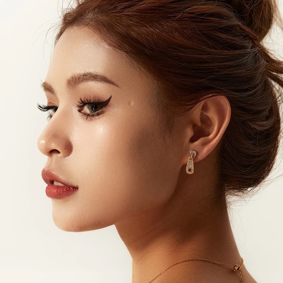 18k Gold Plated Cubic Zirconia Zip Drop Earrings - Picture 6 of 8